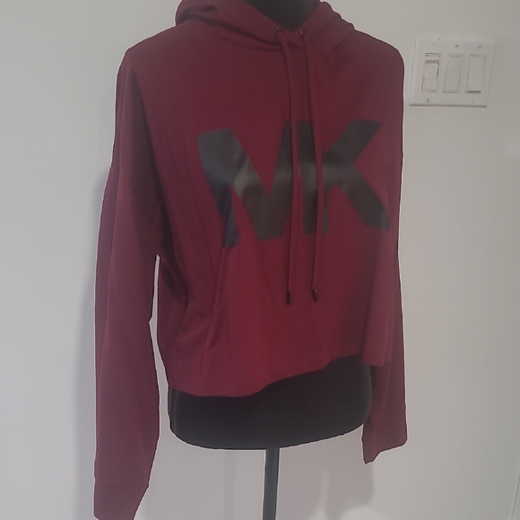Michael Kors Burgundy Cropped Hoodie with Black Logo - Picture 5 of 5